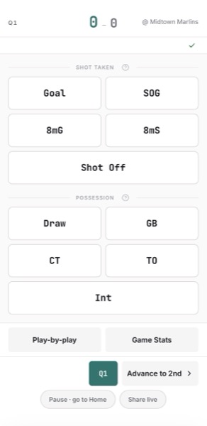 Groundball — Live Entry scoring grid